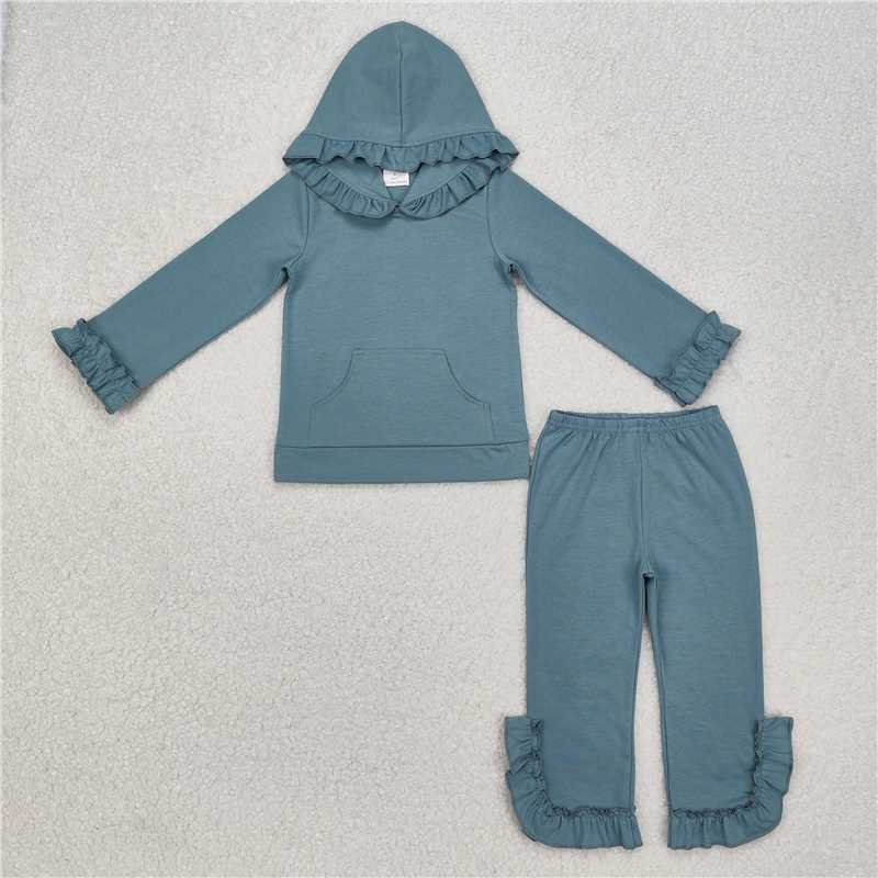 RTS NO MOQ Baby Girl cotton hoodedTop Bell Pants Clothes Sets