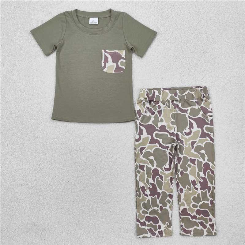 RTS NO MOQ Baby boy clothes duck camouflage Short Sleeve pants Suit