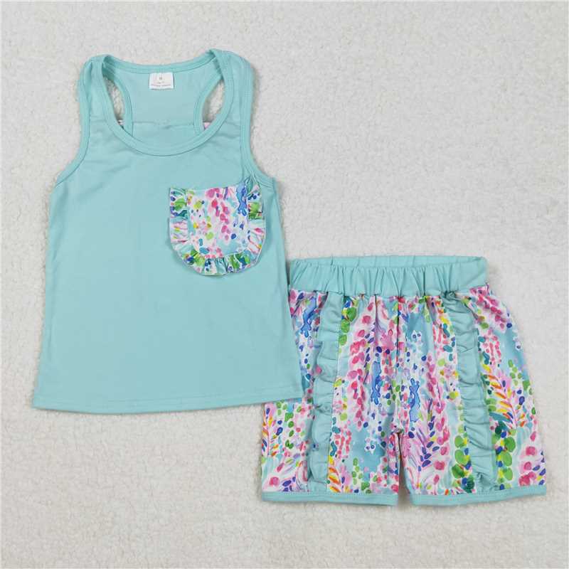 RTS NO MOQ baby Girls Clothes floral short sleeve shorts Sets