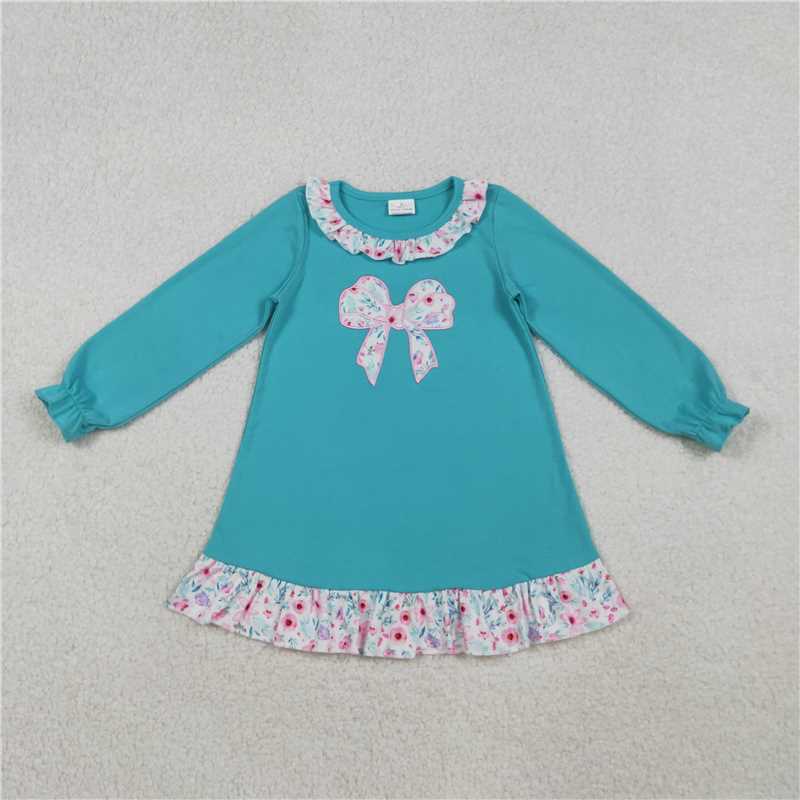 RTS NO MOQ baby girl clothes embroidery bow long sleeve pants Clothes Sets and dress