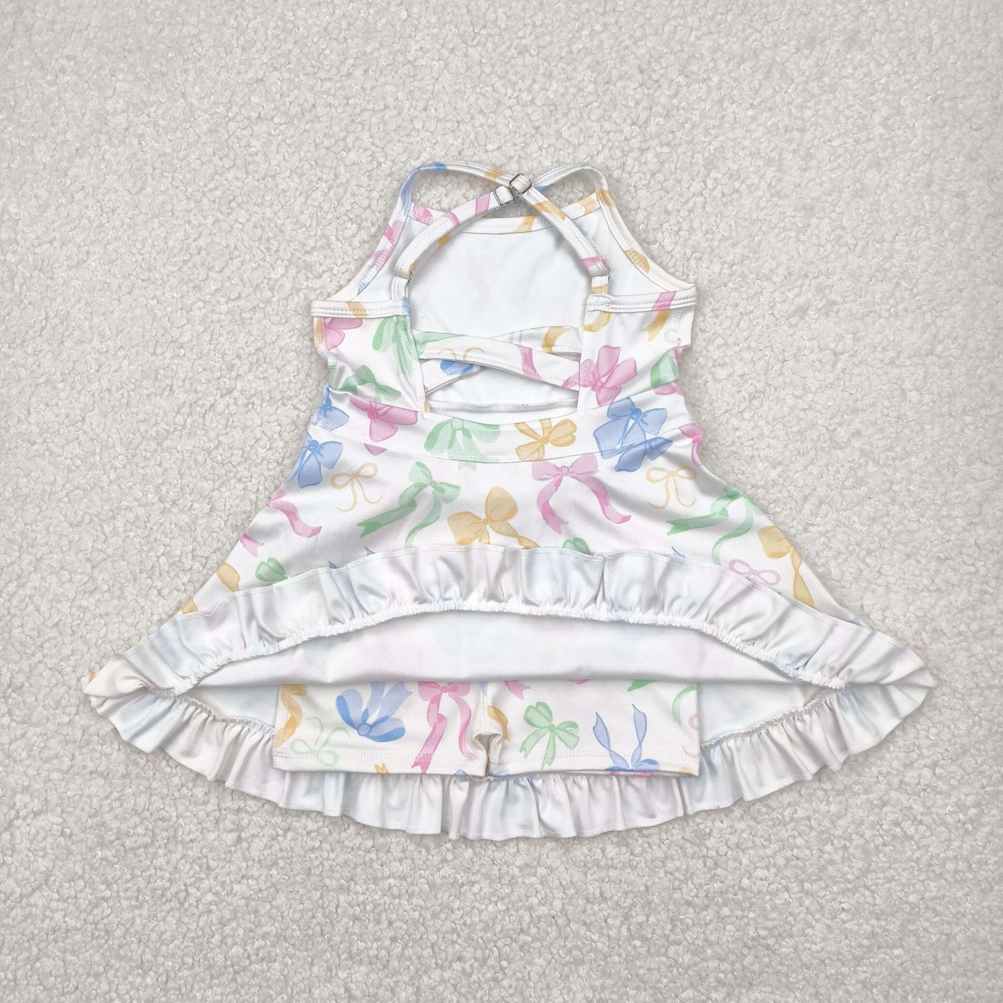 RTS NO MOQ（In Stock) GSD2289 Colorful bow pattern beige sleeveless yoga dress