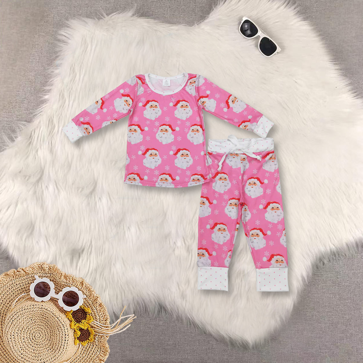 RTS NO MOQ baby girl clothes bamboo Christmas long sleeve Rompers Clothes Sets