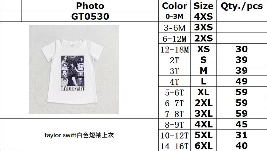 GT0530 taylor swift white short sleeve top