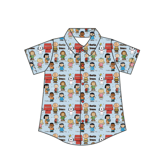 Custom moq 5 mix size milk silk baby boys clothes summer cartoon button short sleeve top