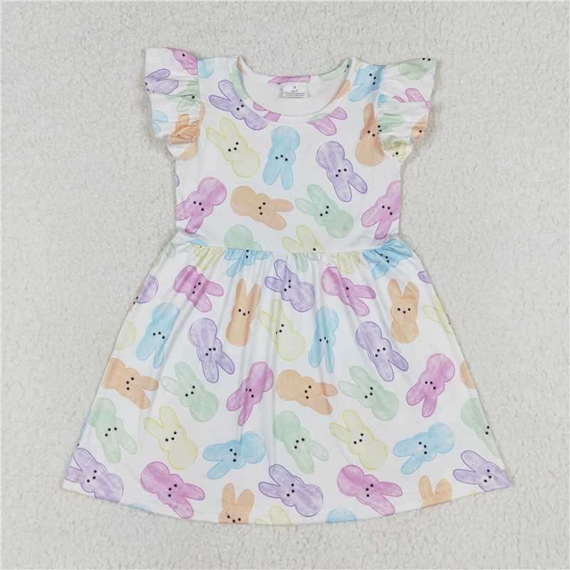 RTS SALES NO MOQ G6-17-3；，Colorful rabbit white flying sleeve skirt  彩色兔子白色飞袖裙