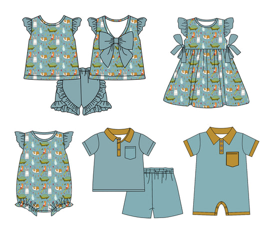 1.23 custom each style moq 5eta 4-6week Sibling Sister baby girl short sleeve shorts sets and sets 2 and boy romper and girl romper and dress match design