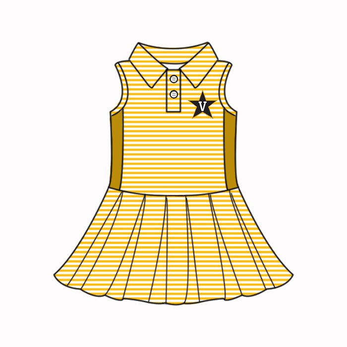 Custom summer teams baby girls clothes team dark yellow sets dress top-25.5.5
