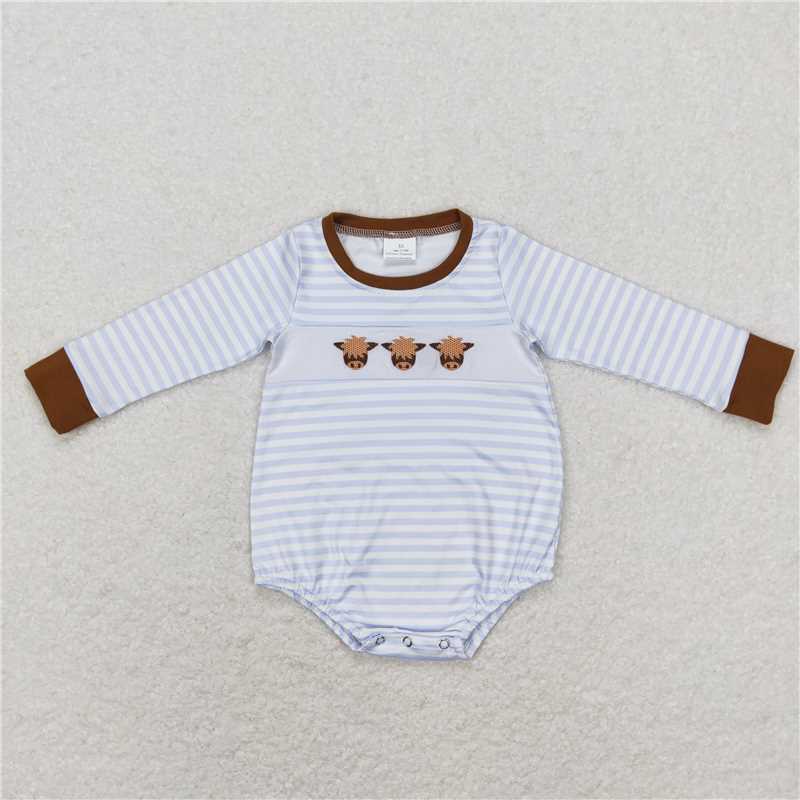 Baby boy bull head prints gray and white baby rompers