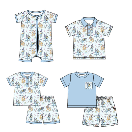 1.11 custom each style moq 5eta 4-6week Sibling Sister cartoon dog baby girl sets 1 and sets 2 and boy rompers and top match family design