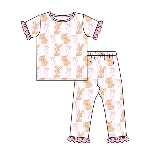 9.27 custom each style moq 5eta 4-6week Sibling Sister rabbit bow pink baby girl sets and dress and rompers match family design