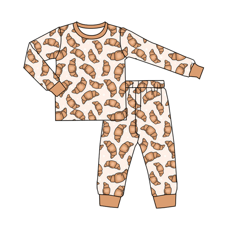 5.7custom each style moq 5eta 4-5week Sibling Sister Croissant prints Khaki boys outfits and baby romper and avatar long pants match family design