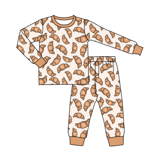 5.7custom each style moq 5eta 4-5week Sibling Sister Croissant prints Khaki boys outfits and baby romper and avatar long pants match family design