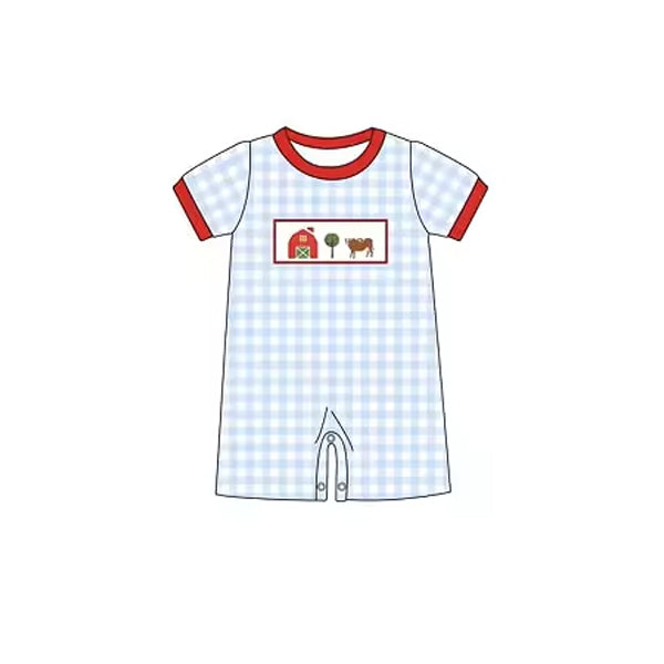 5.15custom each style moq 5eta 4-5week Sibling Sister Country style farm tree cow print blue plaid red girls and boys outfits and baby romper and dress match family design