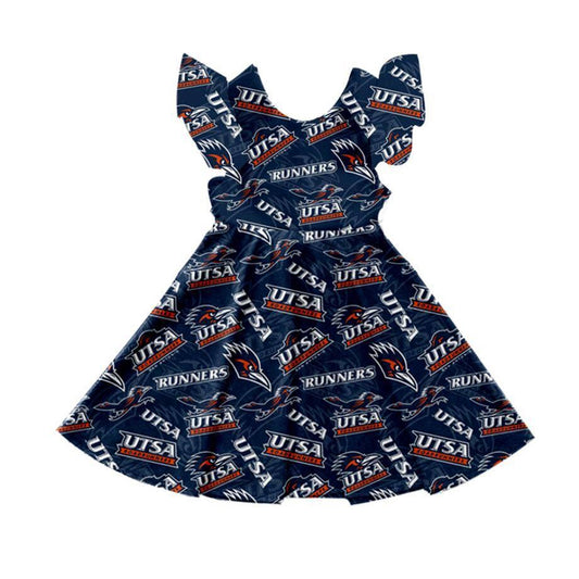 custom moq 5 eta 5-6weeks team Summer navy blue flying sleeve dress skirt TT dress