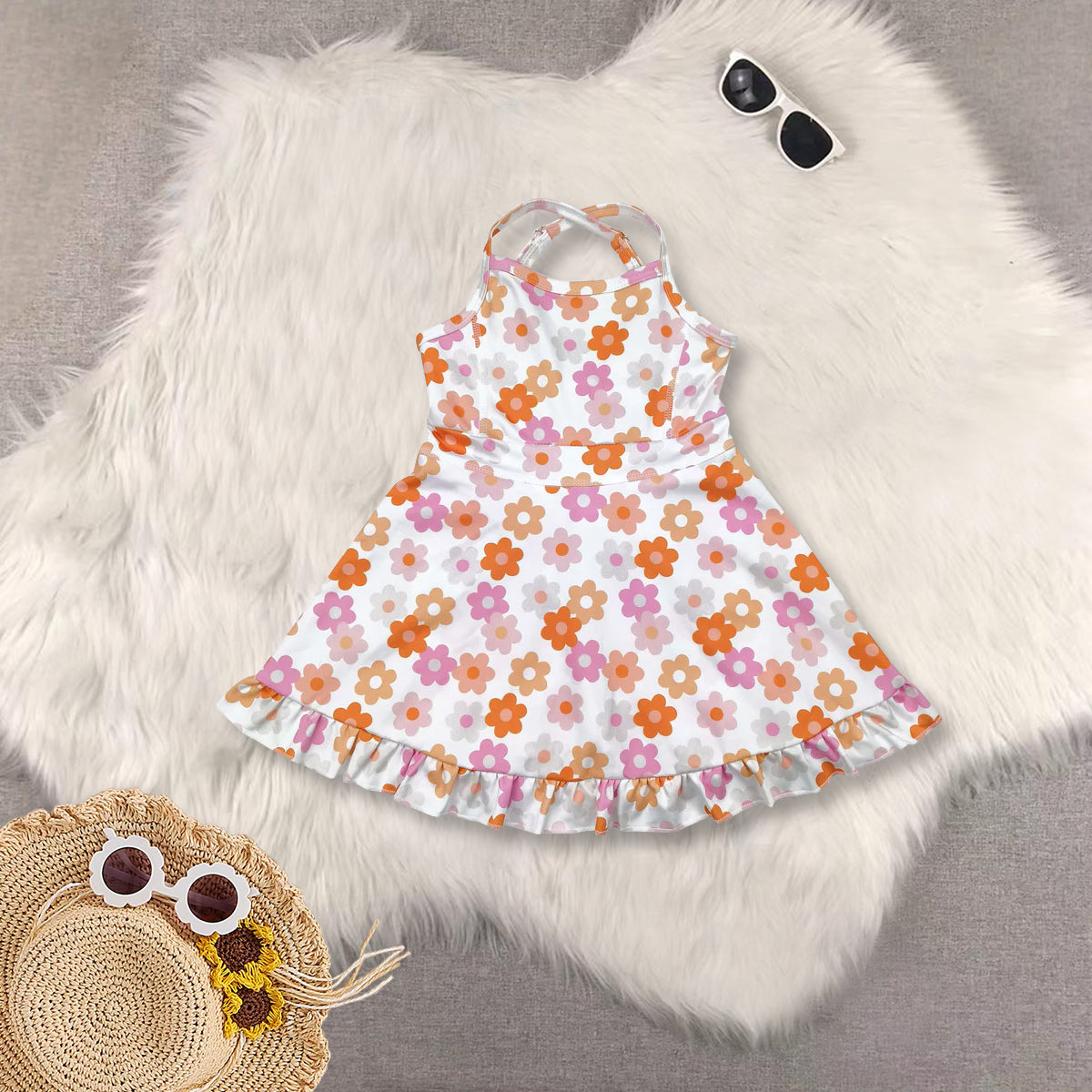 RTS NO MOQ baby girl clothes yoga floral suspender skirt sets