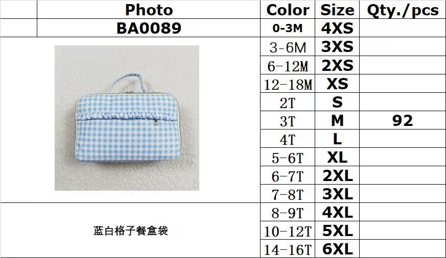 rts no moq BA0089 Blue and white plaid lunch box bag