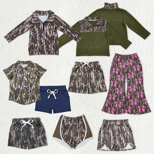RTS NO MOQ Sibling Baby kid Camouflage pullover long sleeve tops and shorts sets and shorts