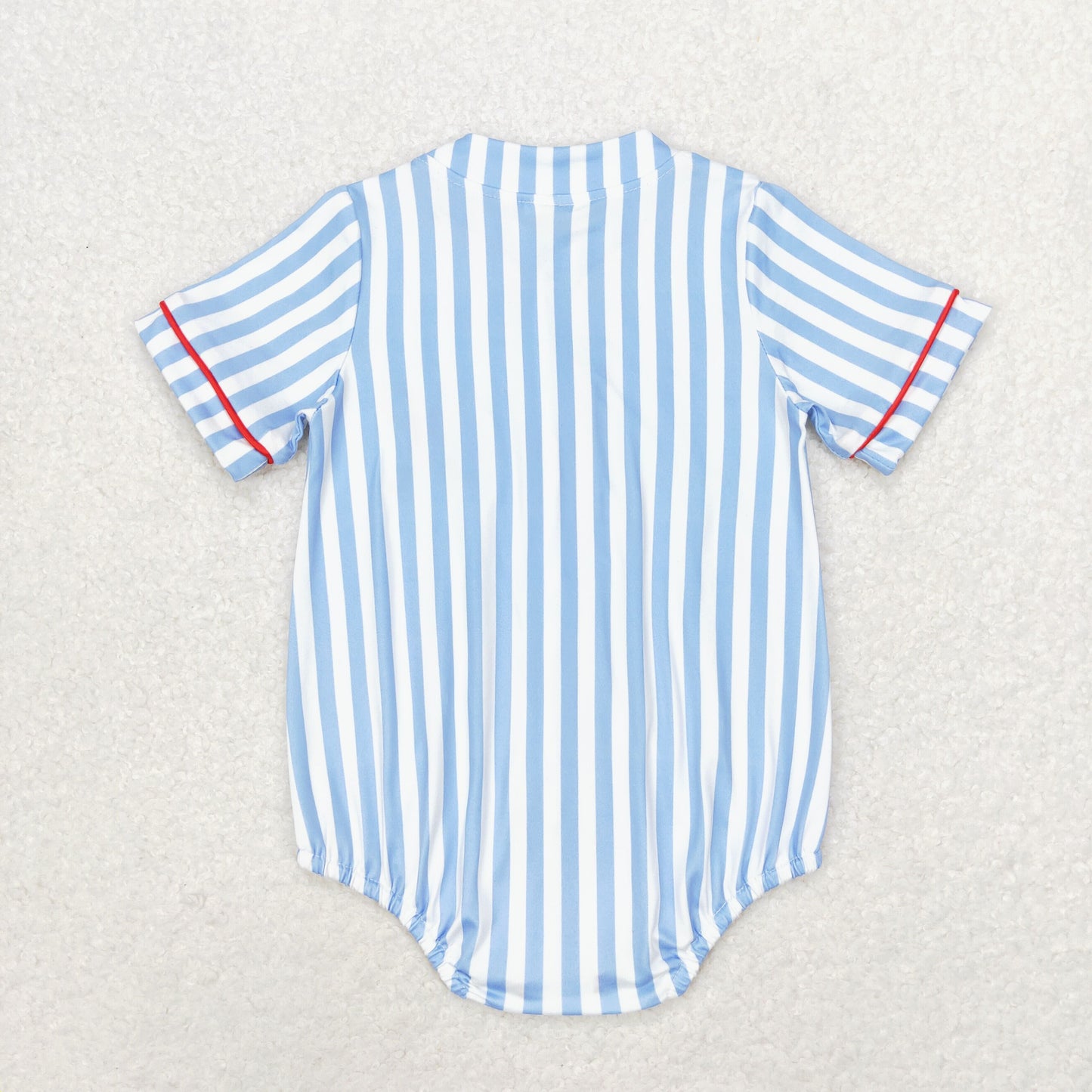 RTS no moq SR1459 Embroidered baseball blue striped short-sleeved jumpsuit