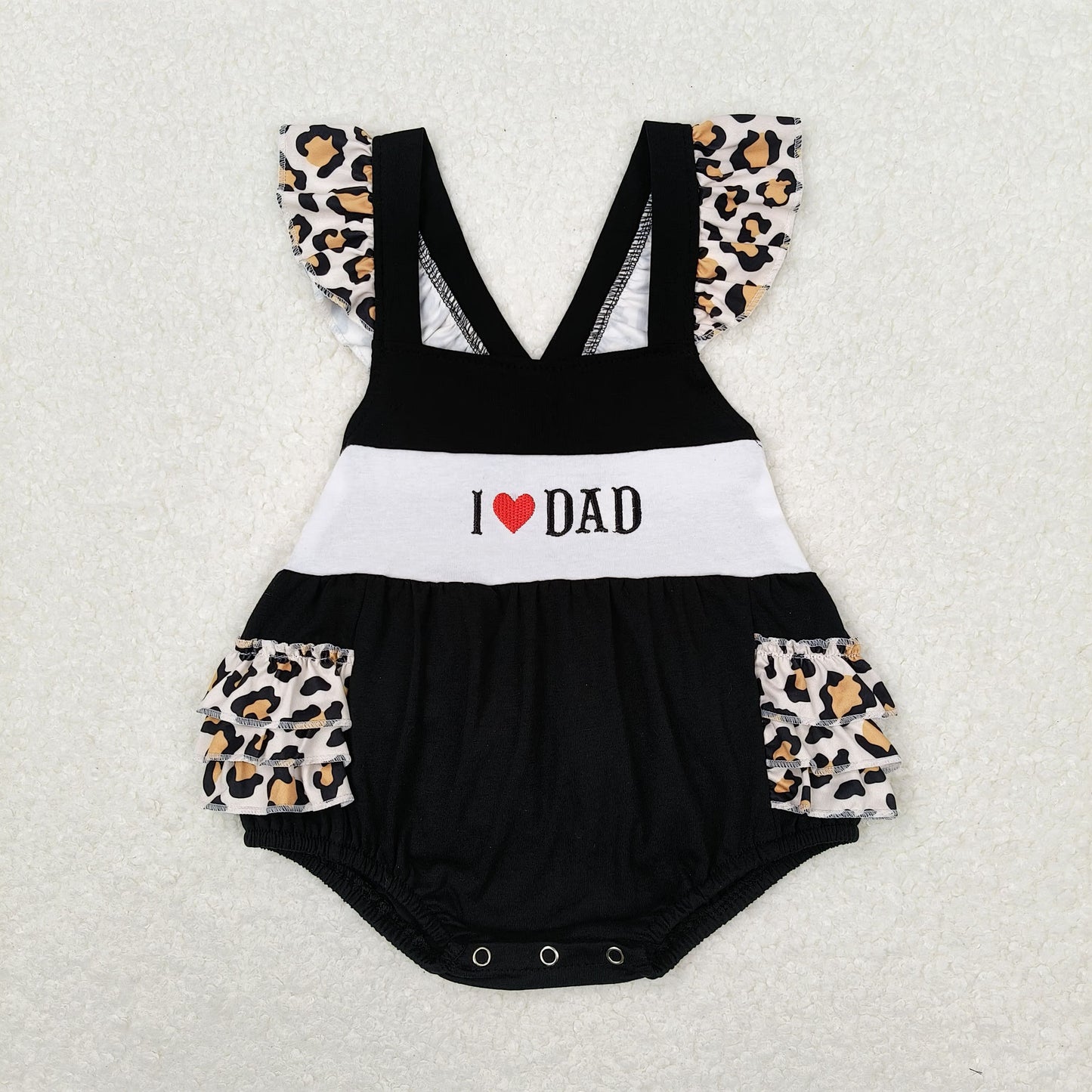 RTS no moq SR1147 I love dad embroidered lettering leopard print lace black tank top jumpsuit