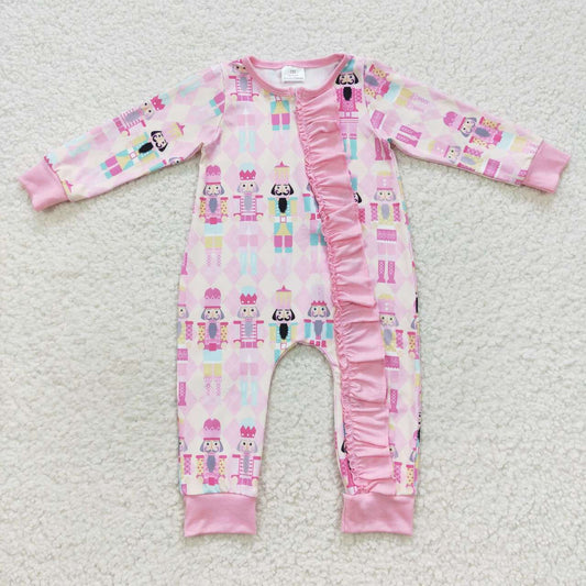 LR0509 Girls Nutcracker King Soldier Pink Long Sleeve Bodysuit