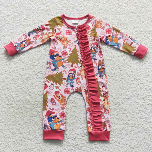 LR0512 Girls Christmas dog Red Long Sleeve Bodysuit