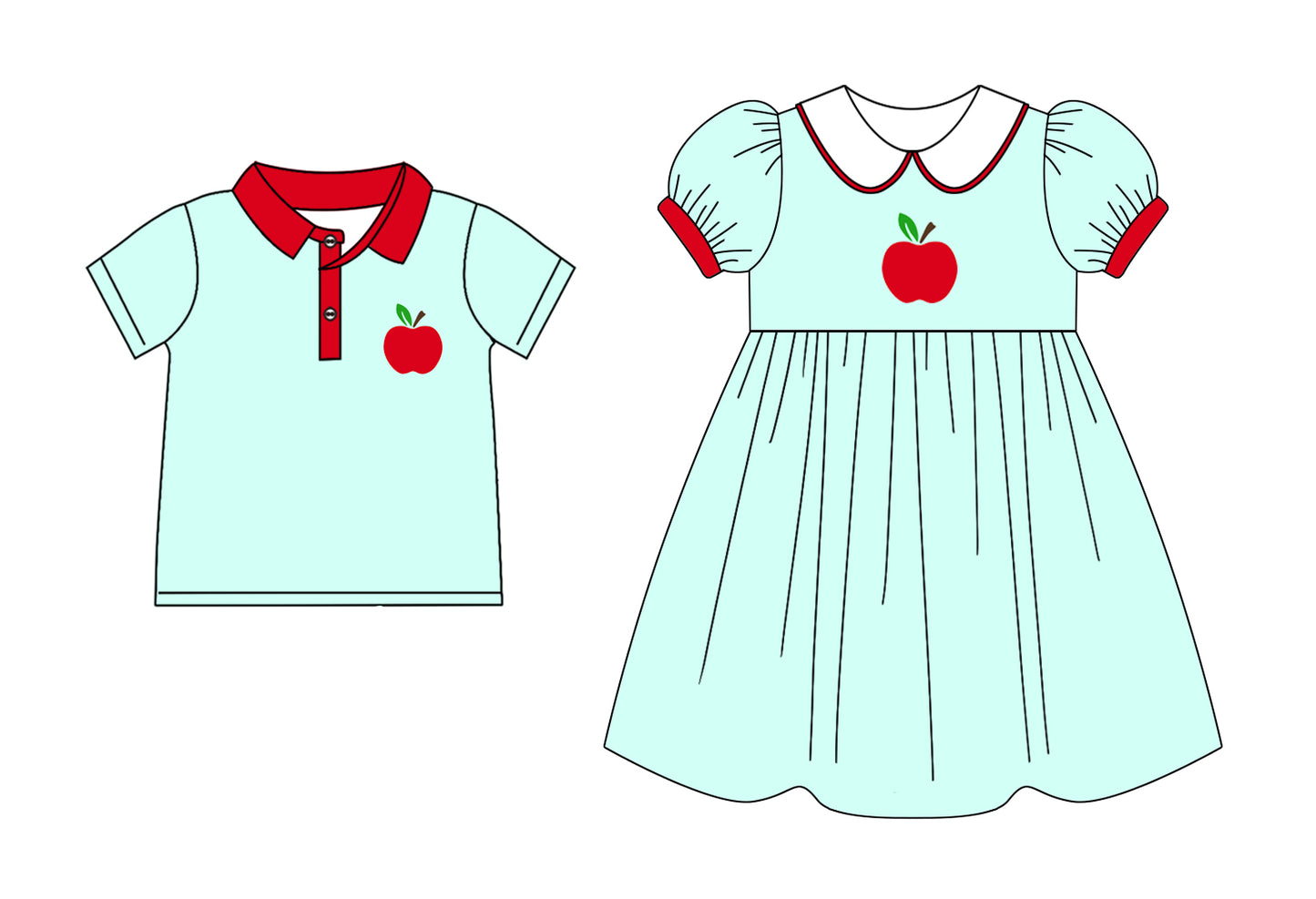 2.12 custom each style moq 5eta 4-6week Sibling Sister apple baby girl short sleeve top and dresses match design