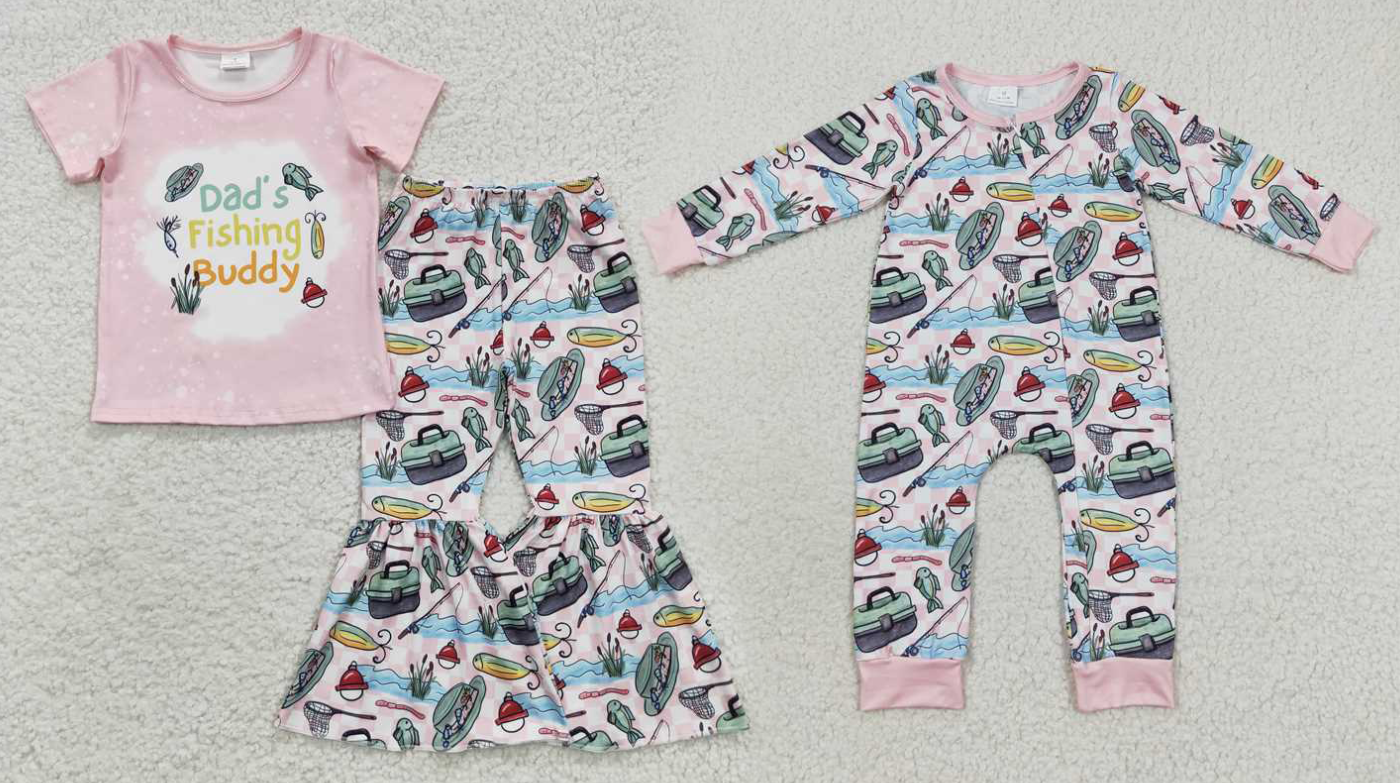 Baby girls dad's fishing buddy Sibling Sister Clothes Sets