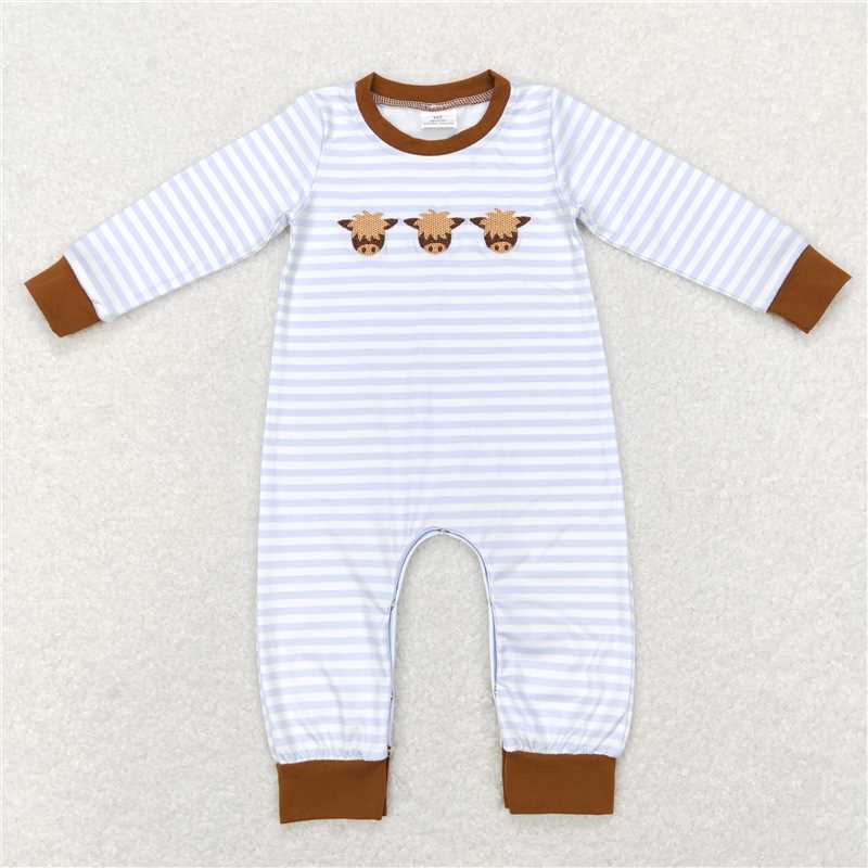 Baby boy bull head prints gray and white baby rompers