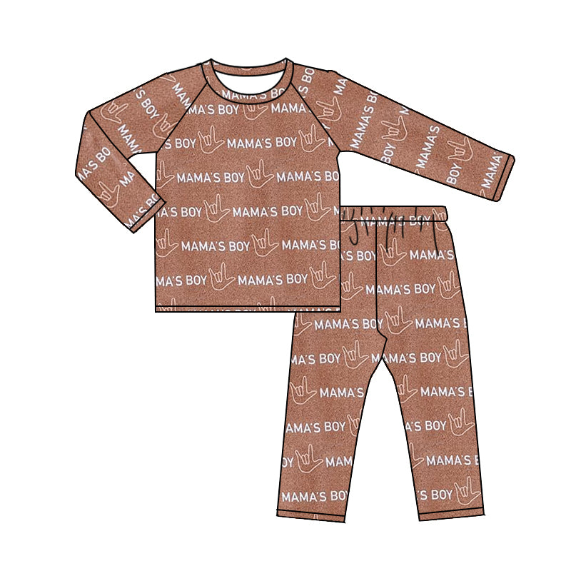 4.27custom moq 5 eta 4-5weeks MAMA'S BOY prints solid color long sleeves with long pants set