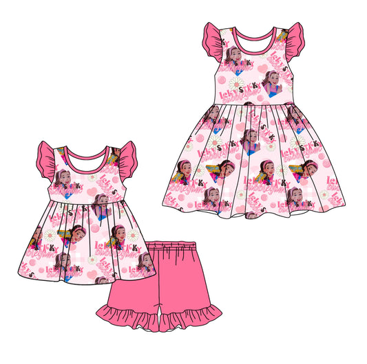 1.10 custom each style moq 5eta 4-6week Sibling Sister baby girl short sleeve shorts sets and dresses match design