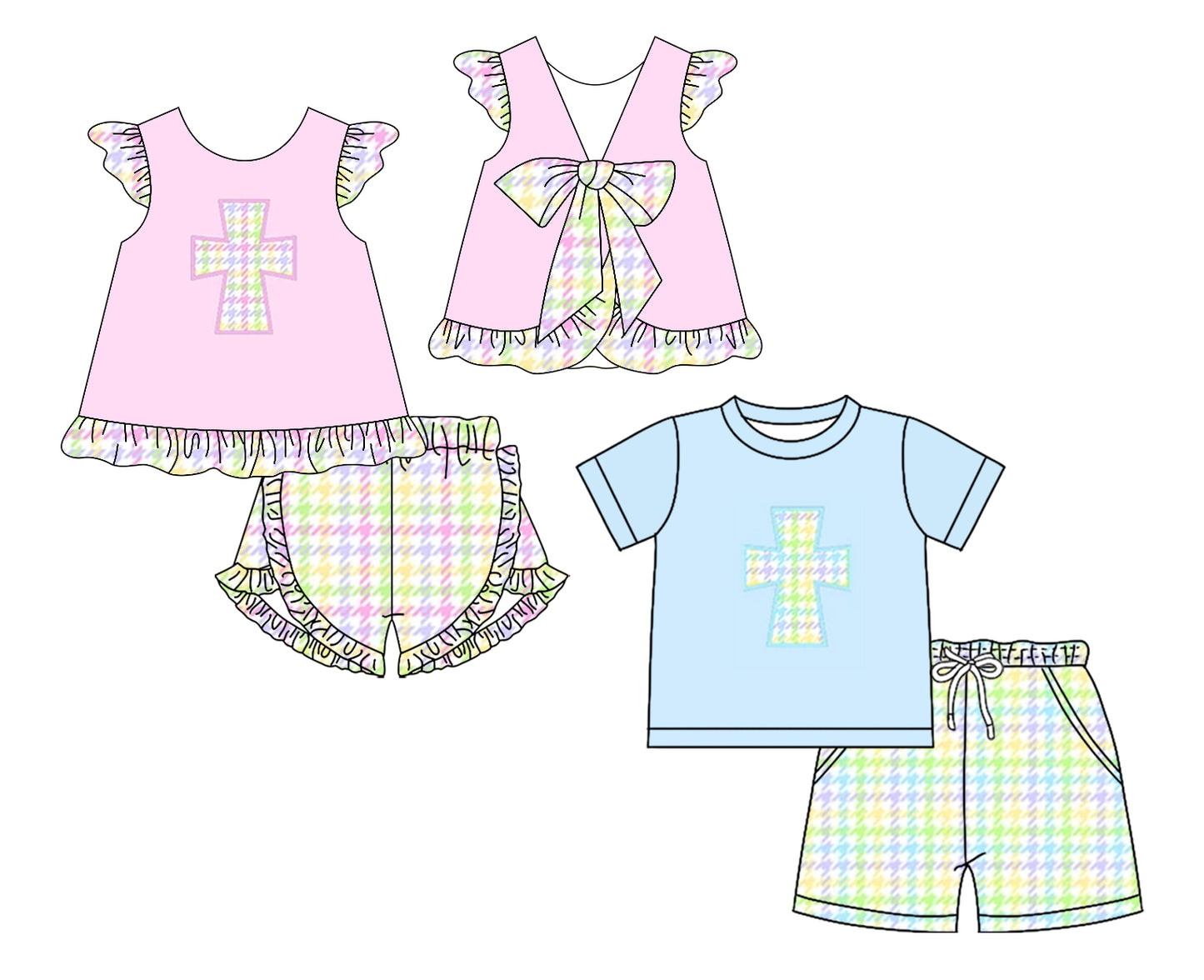 25.11.26 custom each style moq 5 eta 6-8week Sibling Sisters easter baby girl clothes short sleeve shorts sets 2 match family design