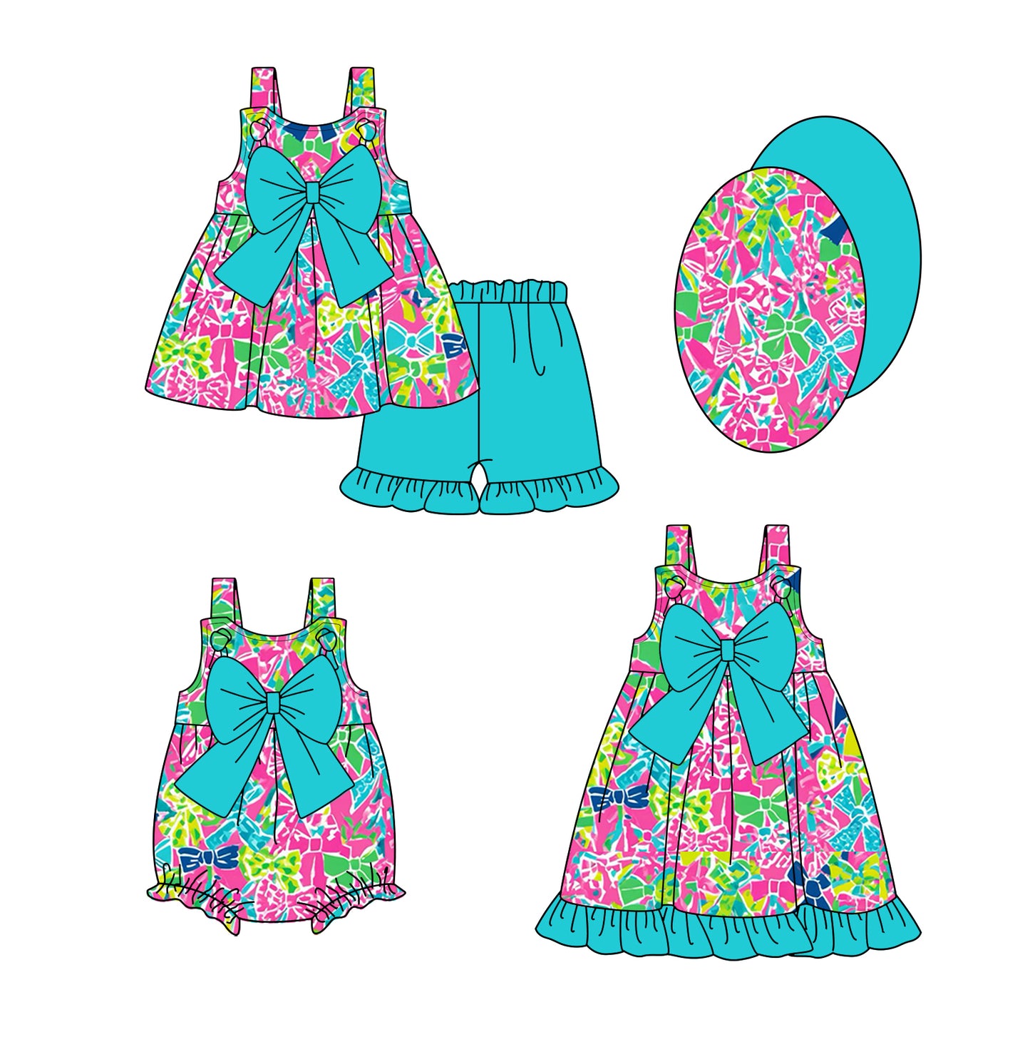 1.8 custom each style moq 5eta 4-6week Sibling Sister floral bow baby girl short sleeve shorts sets and dress and rompers match family design