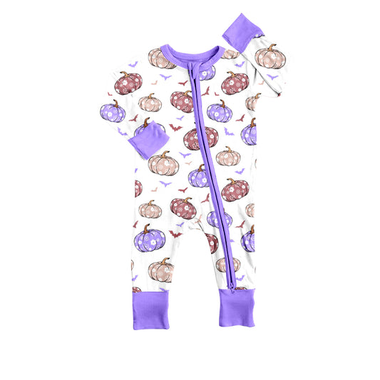 5.12custom each style moq 5eta 4-5week Sibling Sister pumpkin prints purple boys set and baby romper match family design