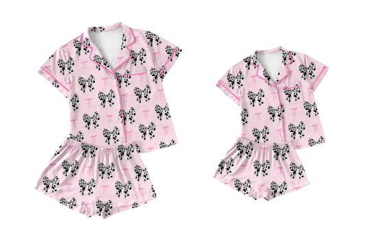 12.28 custom each style moq 5eta 4-6week Sibling Sister bow short sleeve shorts sets and adult sets match design