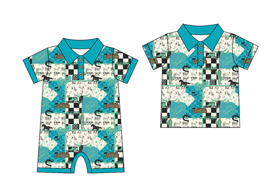 25.11.27 Custom each style moq 5 eta 6-8 week Sibling Sister cow head baby boy short sleeve top and rompers match family design