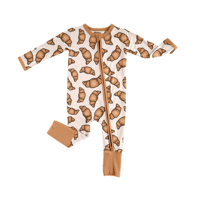 5.7custom each style moq 5eta 4-5week Sibling Sister Croissant prints Khaki boys outfits and baby romper and avatar long pants match family design