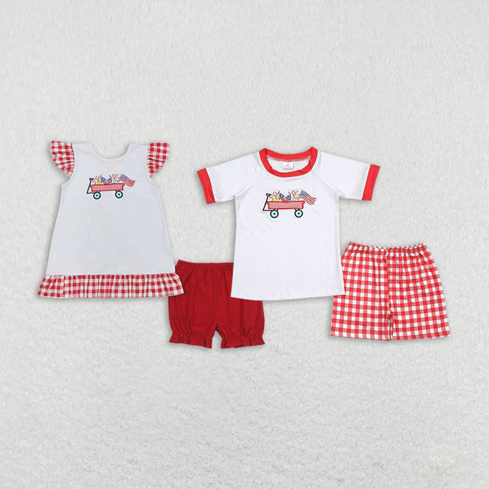 Baby Girls boys trolley print red boys and girls set Family siblings set