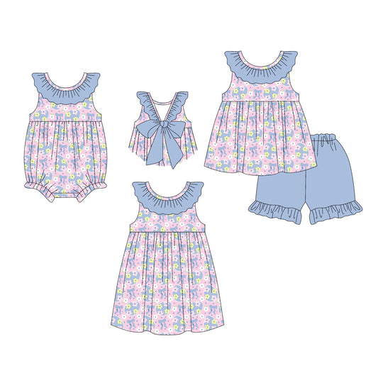 26.1.5 custom each style moq 5 eta 6-8week Sibling Sister easter bow baby short sleeve shorts sets and romper and dress match design
