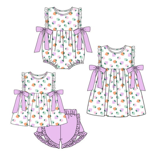 26.1.3 custom each style moq 5 eta 6-8week Sibling Sister strawberry baby short sleeve shorts sets and romper and dress match design