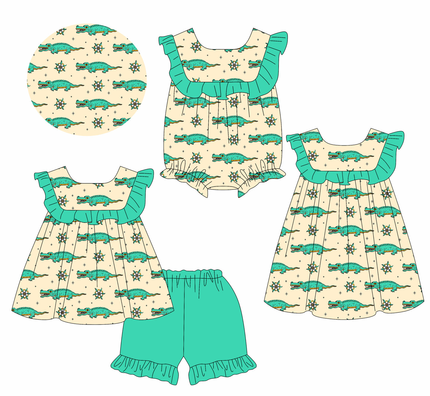 2.14 custom each style moq 5eta 4-6week Sibling Sisters baby girl short sleeve shorts sets and dress and rompers match family design