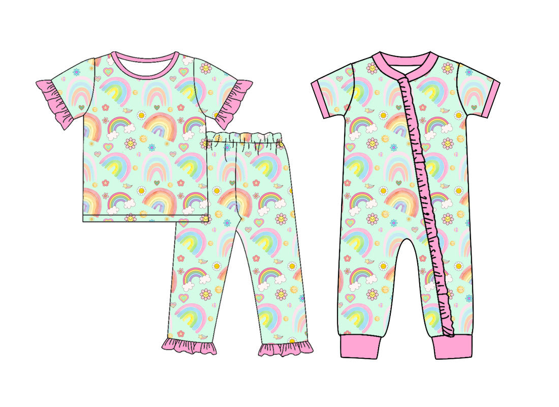25.11.28 custom each style moq 5 eta 6-8week Sibling Sisters rainbow baby girl clothes short sleeve pants sets and romper match family design