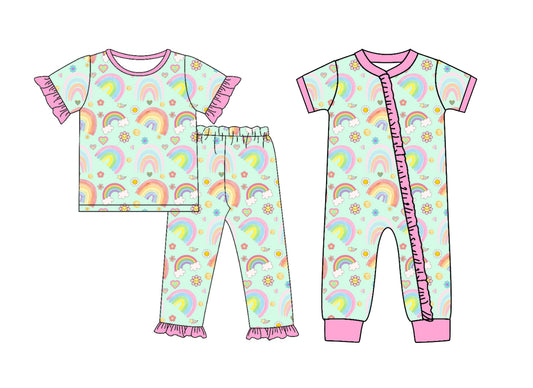 25.11.28 custom each style moq 5 eta 6-8week Sibling Sisters rainbow baby girl clothes short sleeve pants sets and romper match family design