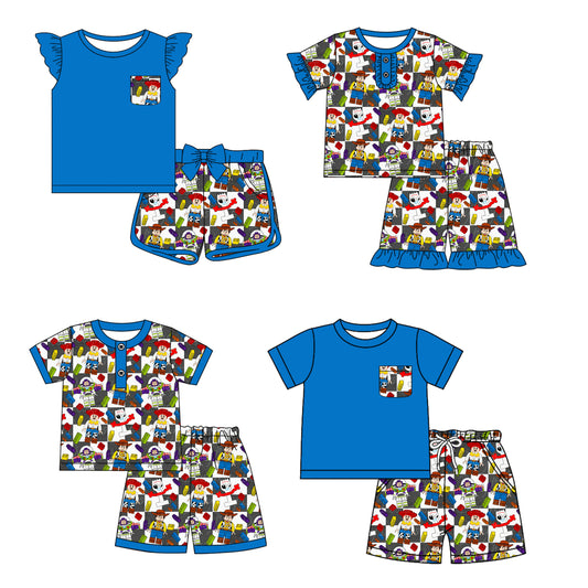 12.30 custom each style moq 5eta 4-6week Sibling Sister toy story baby boy short sleeve shorts sets 1 and sets 2 and set 3 match design