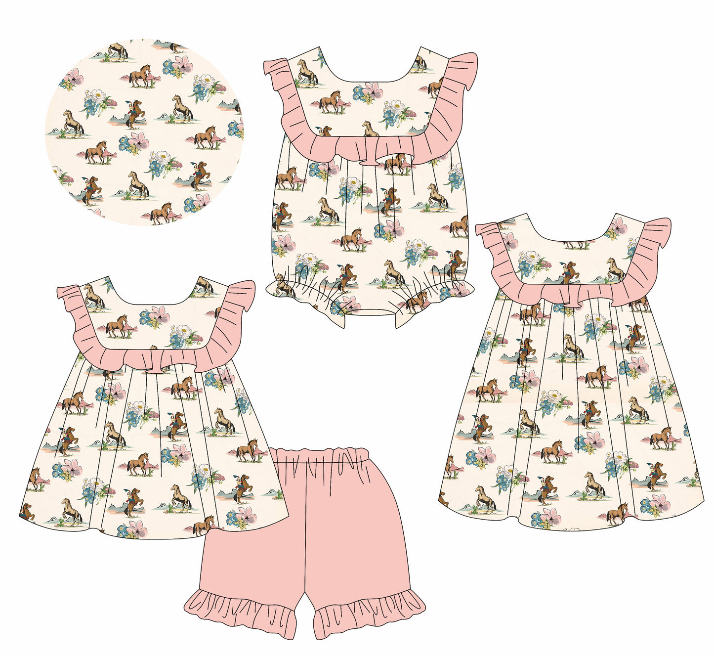 1.17 custom each style moq 5eta 4-6week Sibling Sisters baby girl short sleeve shorts sets and dress and rompers match family design