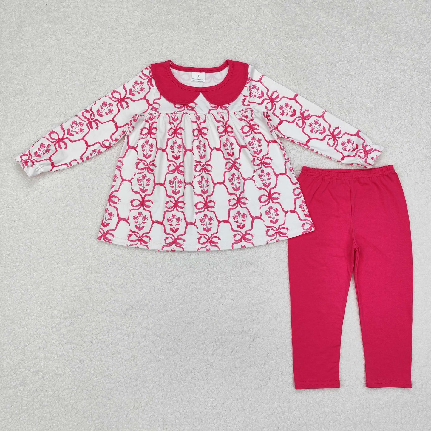 RTS NO MOQ ETA 5/7days Arrived GLP1623 Flower bow pattern rose red doll collar white long sleeve pants suit