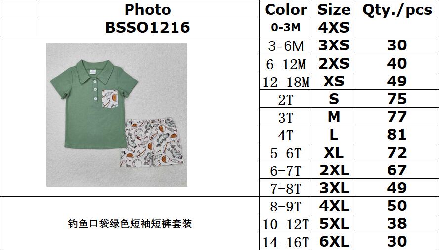 RTS NO MOQ ETA 5/7days Arrived BSSO1216 Fishing pocket green short-sleeved shorts set