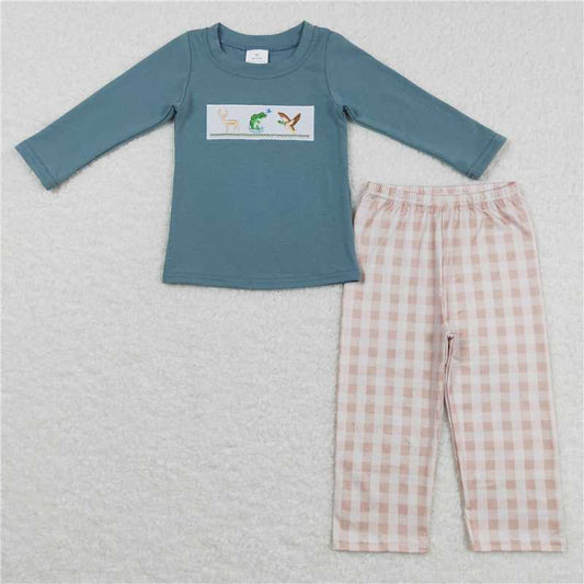 RTS NO MOQ（In Stock) BLP0381 Baby Boys embroidery Top Pants Outfits Sets