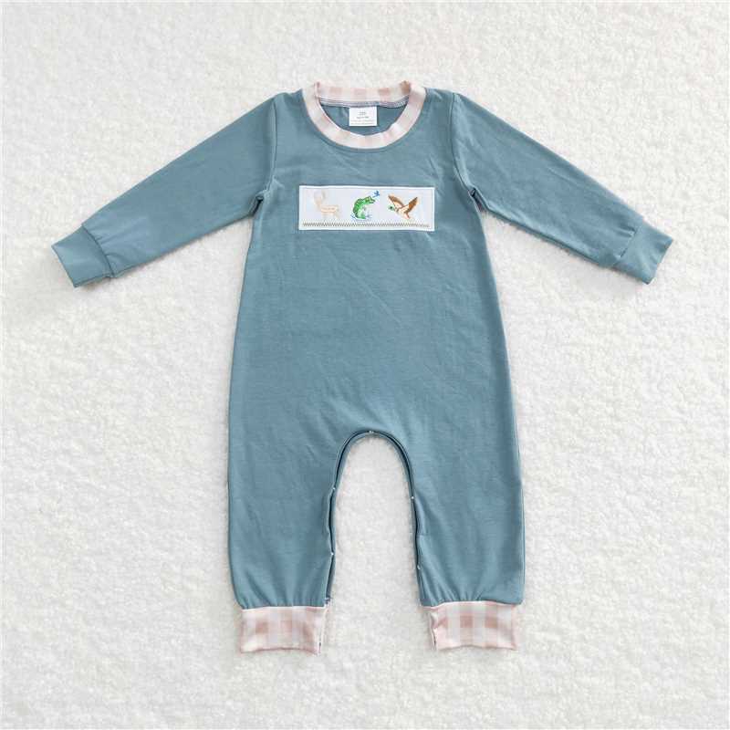 RTS NO MOQ（In Stock) LR0728 Baby boy clothes long-sleeved bodysuit with embroidered
