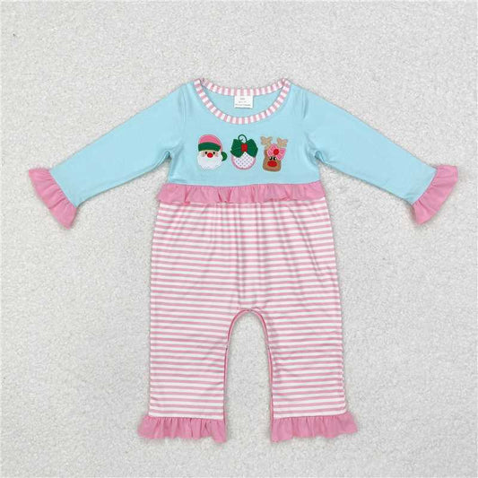 RTS NO MOQ（In Stock) LR1476 Embroidered Christmas long-sleeved jumpsuit