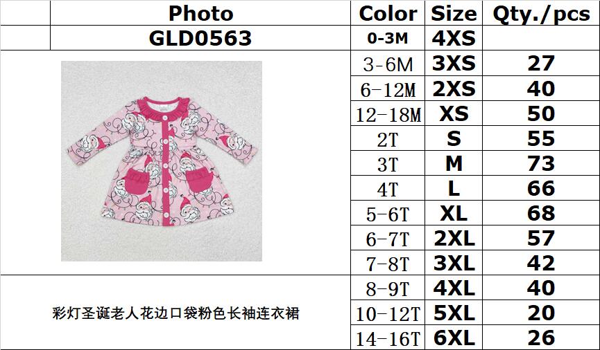 RTS NO MOQ ETA 5/7days arrived GLD0563 Light Santa Claus lace pocket pink long-sleeved dress